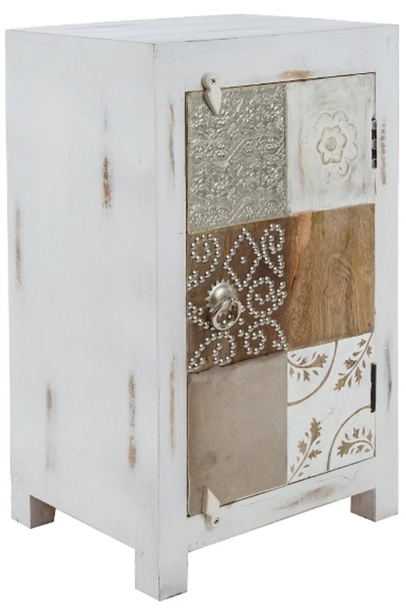 Casa Padrino c¨®moda de estilo campestre shabby chic blanco antiguo / multicolor 40 x 32 x H. 70 cm - Peque?o Gabinete de Estilo Campestre con Puerta