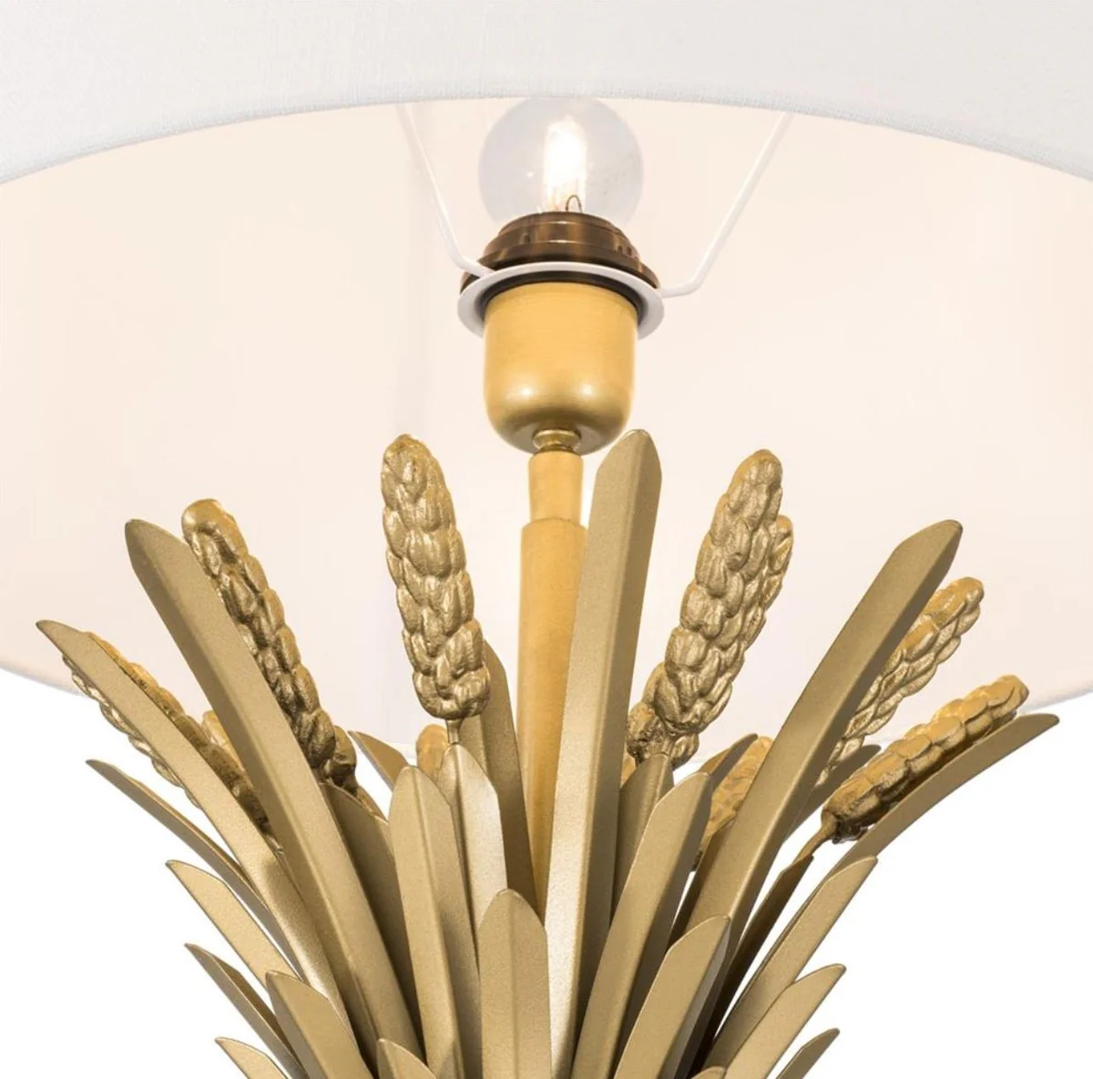 Casa Padrino lámpara de mesa de lujo oro antiguo / negro / blanco Ø 45 x H. 85 cm - Lámpara de Mesa de Diseño con Base de Granito y Pantalla