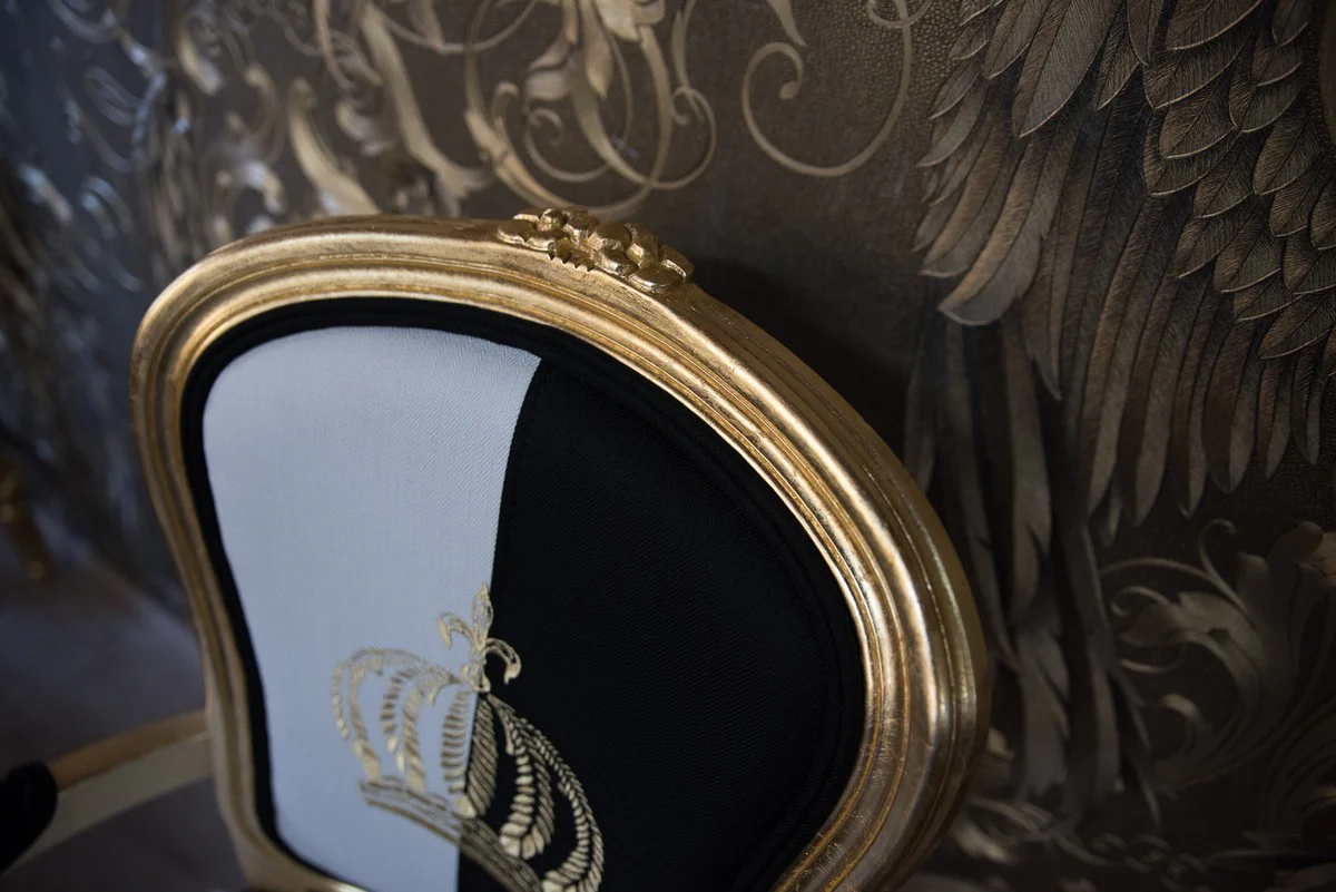 Pomp??s by Casa Padrino baroque dining chair with armrests black / white / gold - Pomp??s baroque chair designed by Harald Gl??ckler