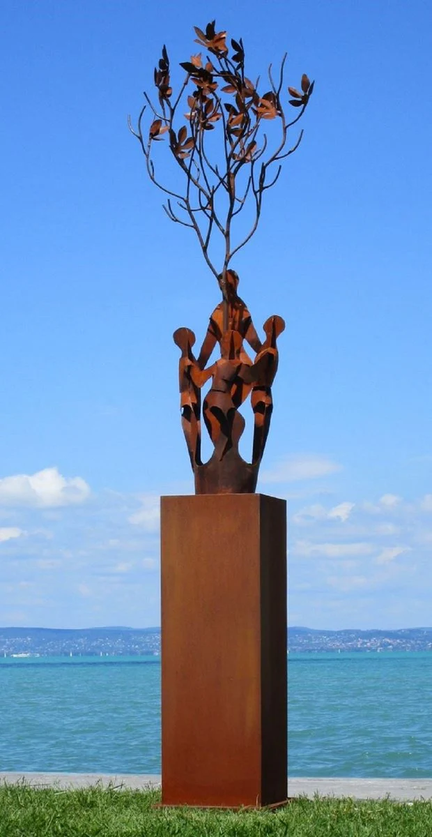 Casa Padrino escultura de metal de decoraci¨®n de jard¨ªn XXL amigos en ¨¢rbol sobre columna ¨®xido A. 260 cm