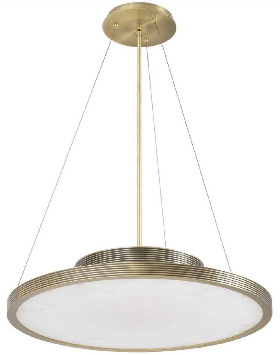 Casa Padrino lámpara de araña de lujo latón / alabastro Ø 70 x A.15 cm - Lámpara de araña moderna redonda de metal con pantalla de alabastro - Calidad de Lujo