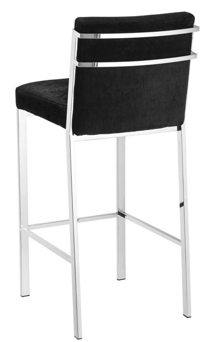 Casa Padrino taburete de bar de lujo negro / plata 43 x 54 x H. 101 cm - Silla de Bar de Diseño de Acero Inoxidable con Tejido de Terciopelo - Mueble Bar