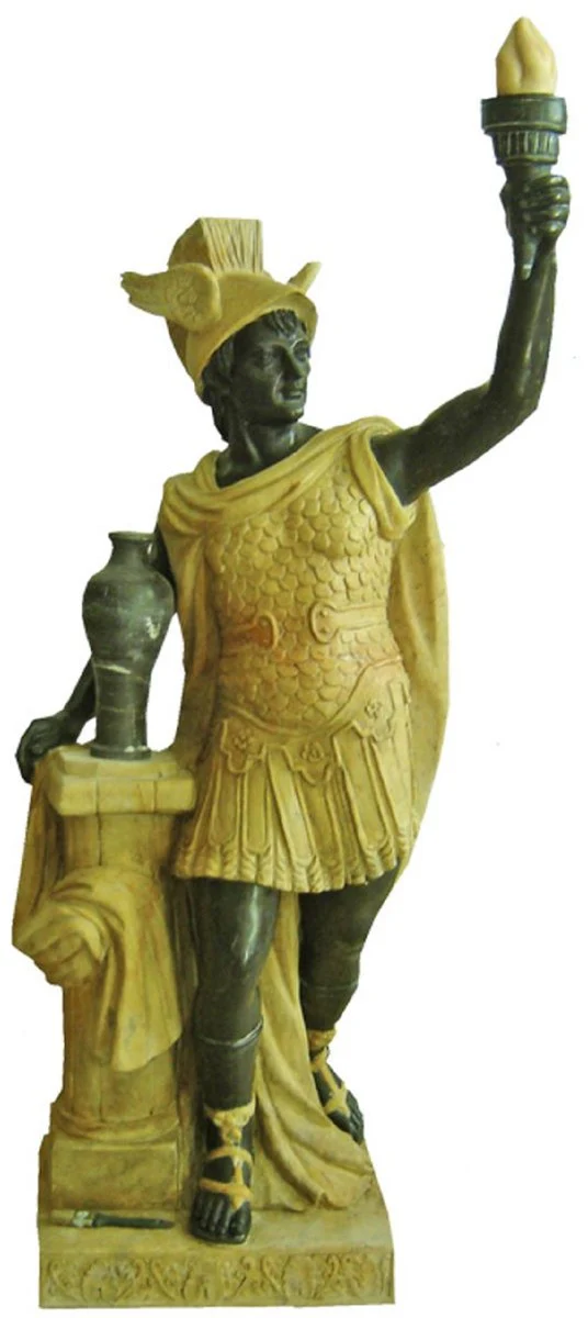 Casa Padrino escultura de m¨¢rmol estilo antiguo romano con antorcha izquierda amarillo / gris A. 150 cm