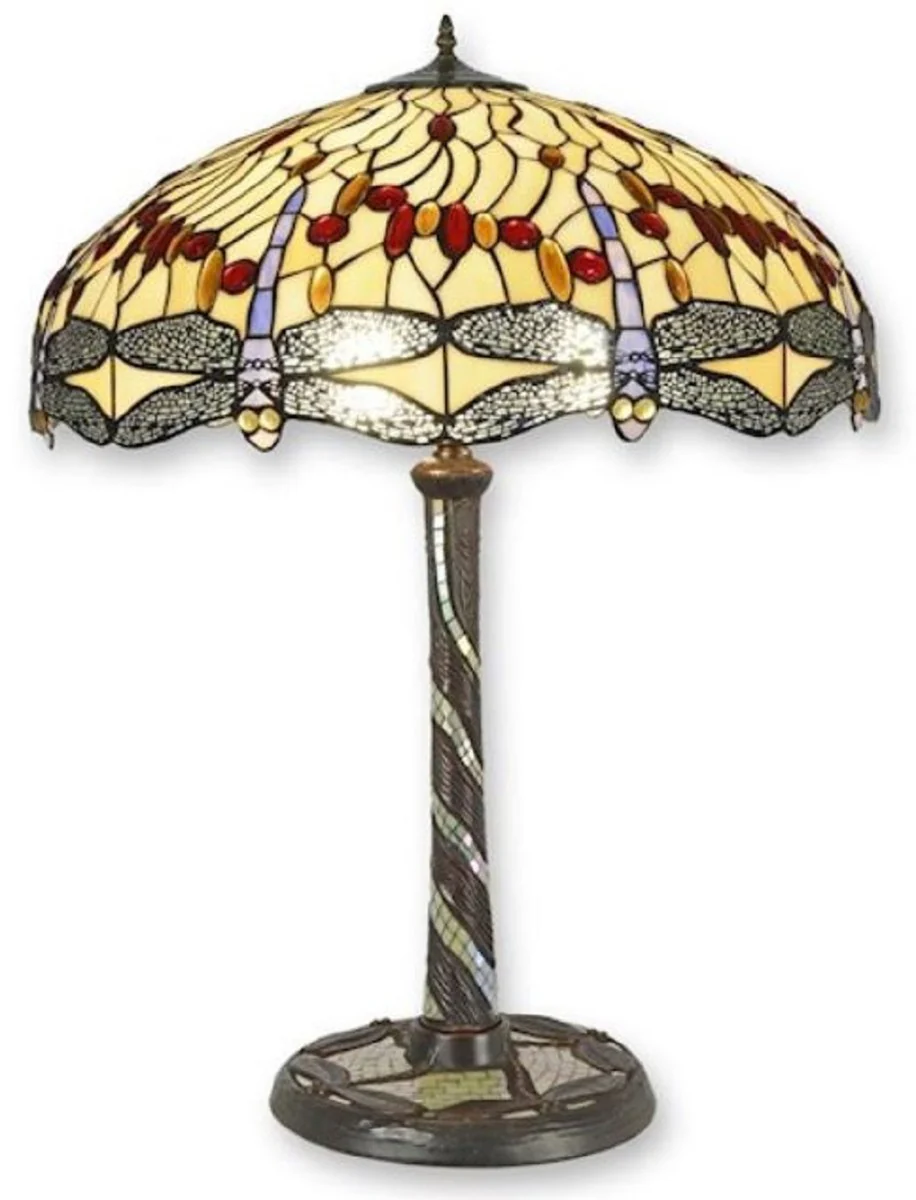 Casa Padrino lámpara de mesa Tiffany de lujo multicolor Ø 61 x A. 80 cm - Lámpara de escritorio Tiffany - Lámpara de decoración de sala de estar - Luces Tiffany de lujo