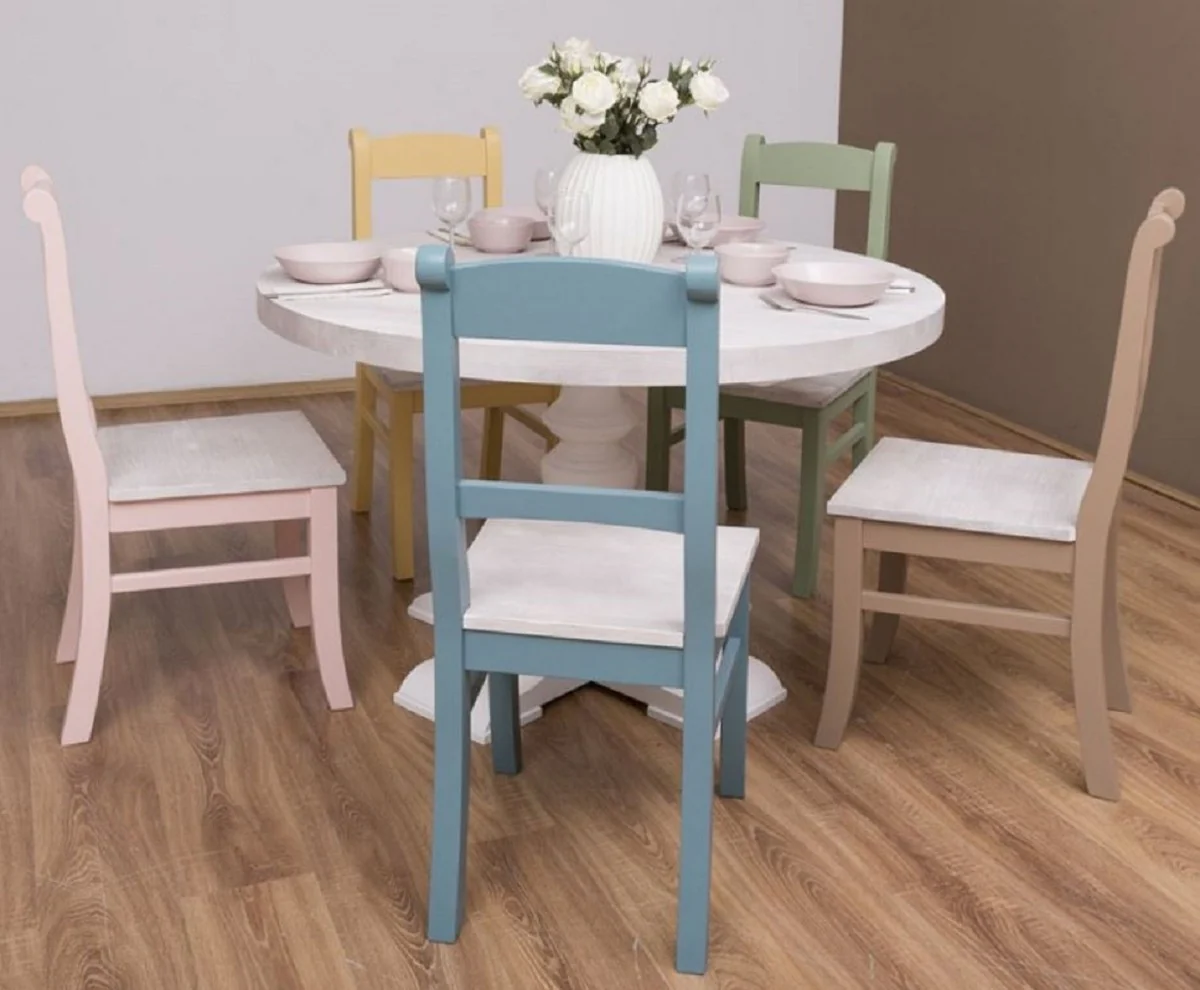 Casa Padrino conjunto de muebles de comedor de estilo campestre gris claro / colores - 1 Mesa de Comedor y 5 Sillas de Comedor - Muebles de comedor de madera maciza - Muebles de estilo campestre