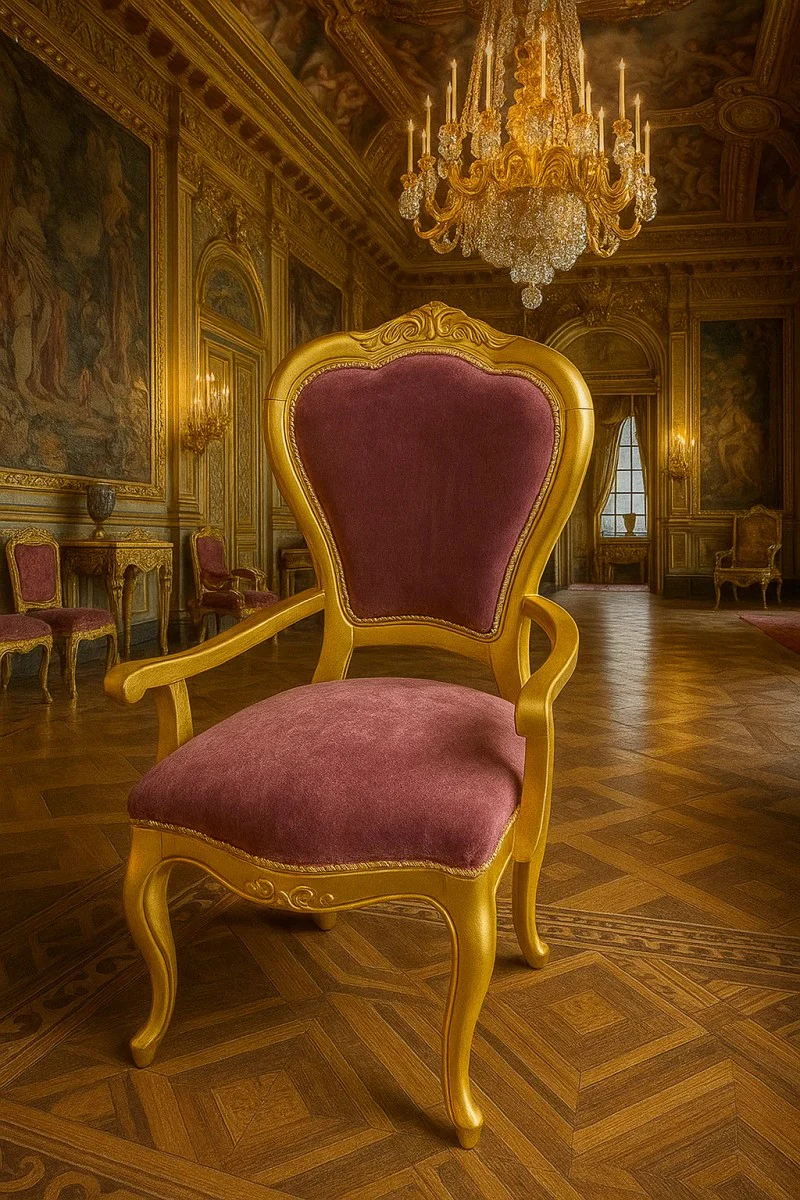 Silla de lujo barroca Casa Padrino Luxury con brazos Rosa / Oro - Silla de tocador de señora - Edición limitada