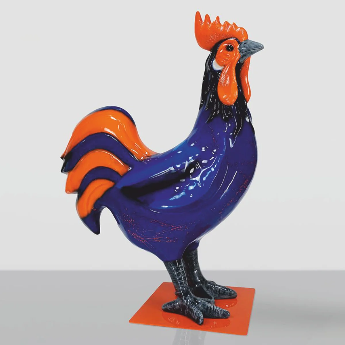 Casa Padrino escultura decorativa XXL gallo azul / negro / naranja A. 180 cm - Figura gigante de decoraci¨®n de jard¨ªn