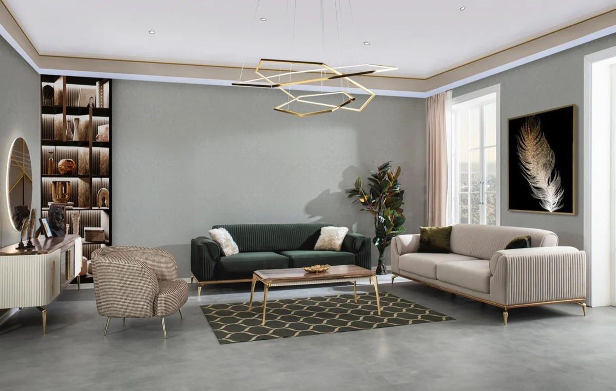 Casa Padrino sof¨¢ Art Deco de lujo verde / marr¨®n / oro 230 x 100 x A. 92 cm - Sof¨¢ de sal¨®n noble con cojines decorativos - Muebles Art Deco de Lujo