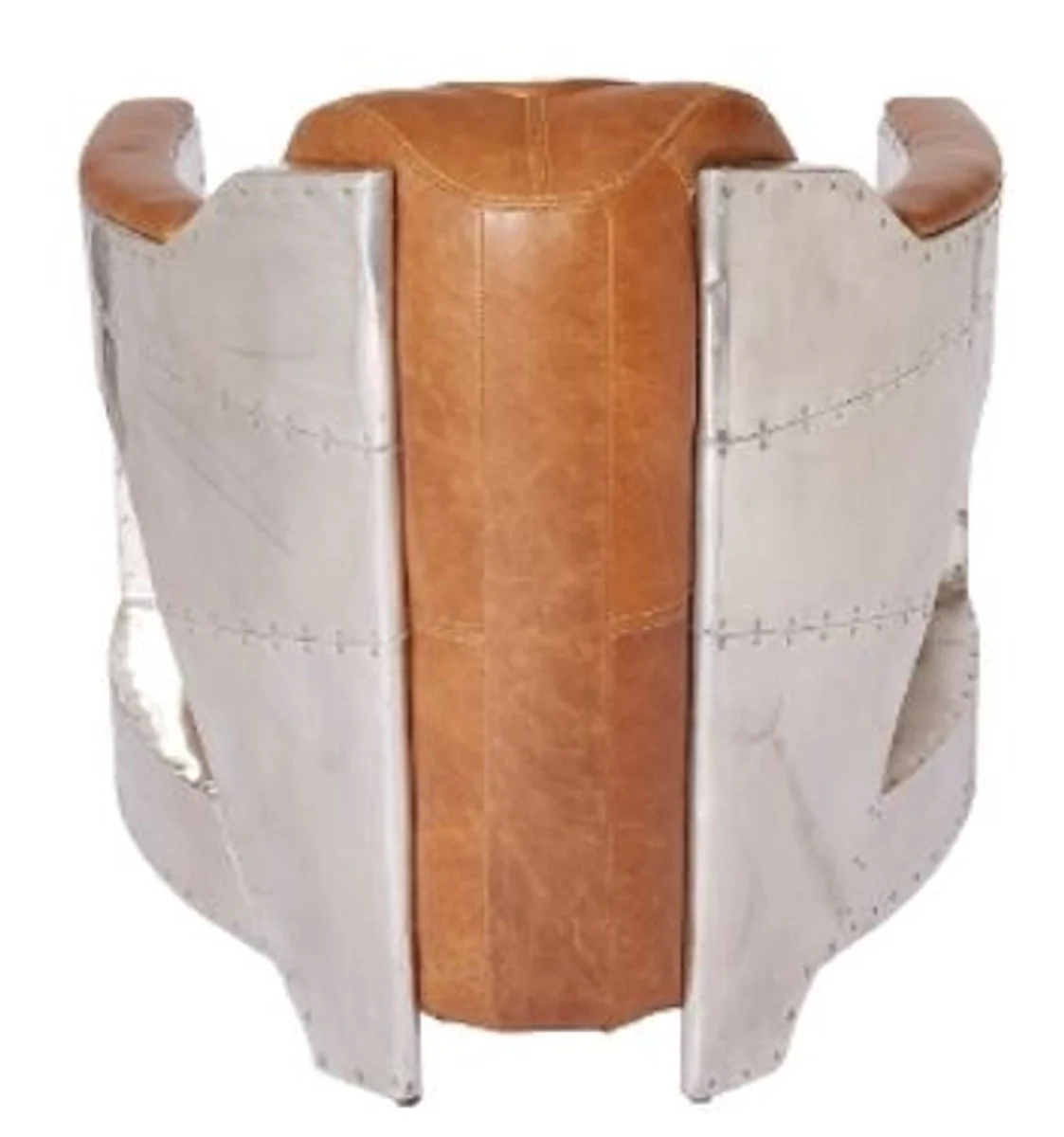 Casa Padrino genuine leather club armchair light brown / silver 75 x 89 x H. 70 cm - Luxury Collection