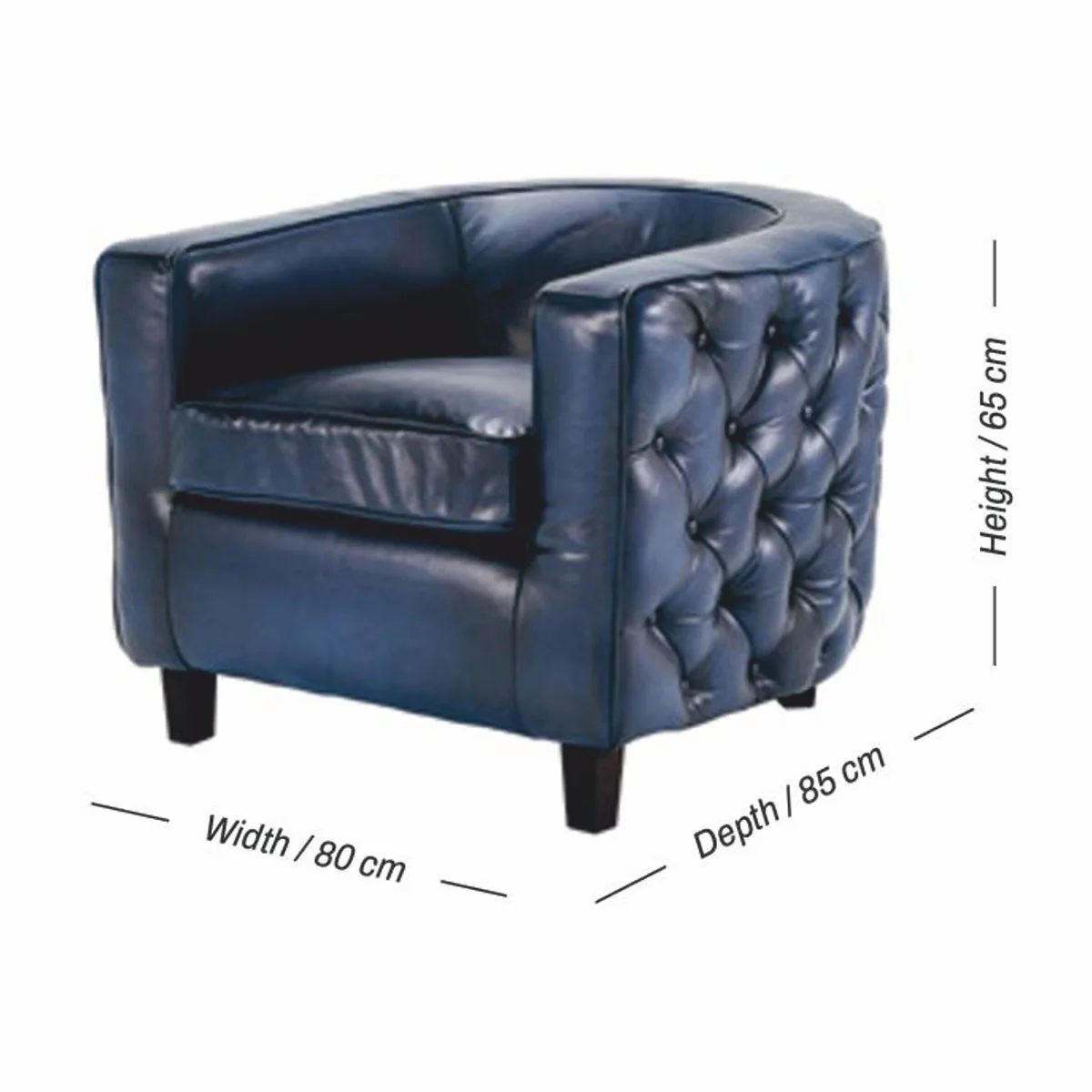 Casa Padrino sill¨®n Chesterfield de lujo de cuero genuino azul / negro - Muebles de cuero