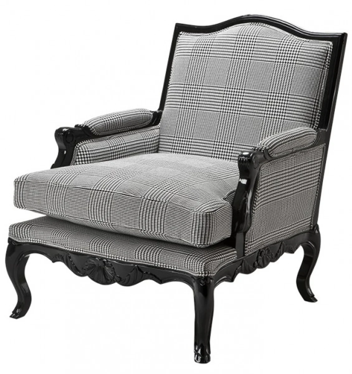 Casa Padrino luxury lounge chair Baroque Black / Grey Plaid Mod2