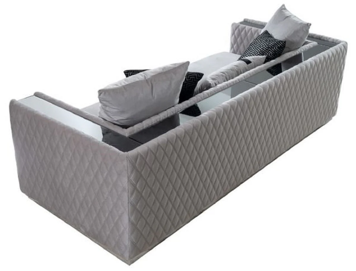 Casa Padrino sof¨¢ de lujo de 3 plazas gris claro / plata 220 x 90 x A. 70 cm - Sof¨¢ de sal¨®n con espejo - Sof¨¢ de hotel - Muebles de sal¨®n - Muebles de hotel - Muebles de lujo