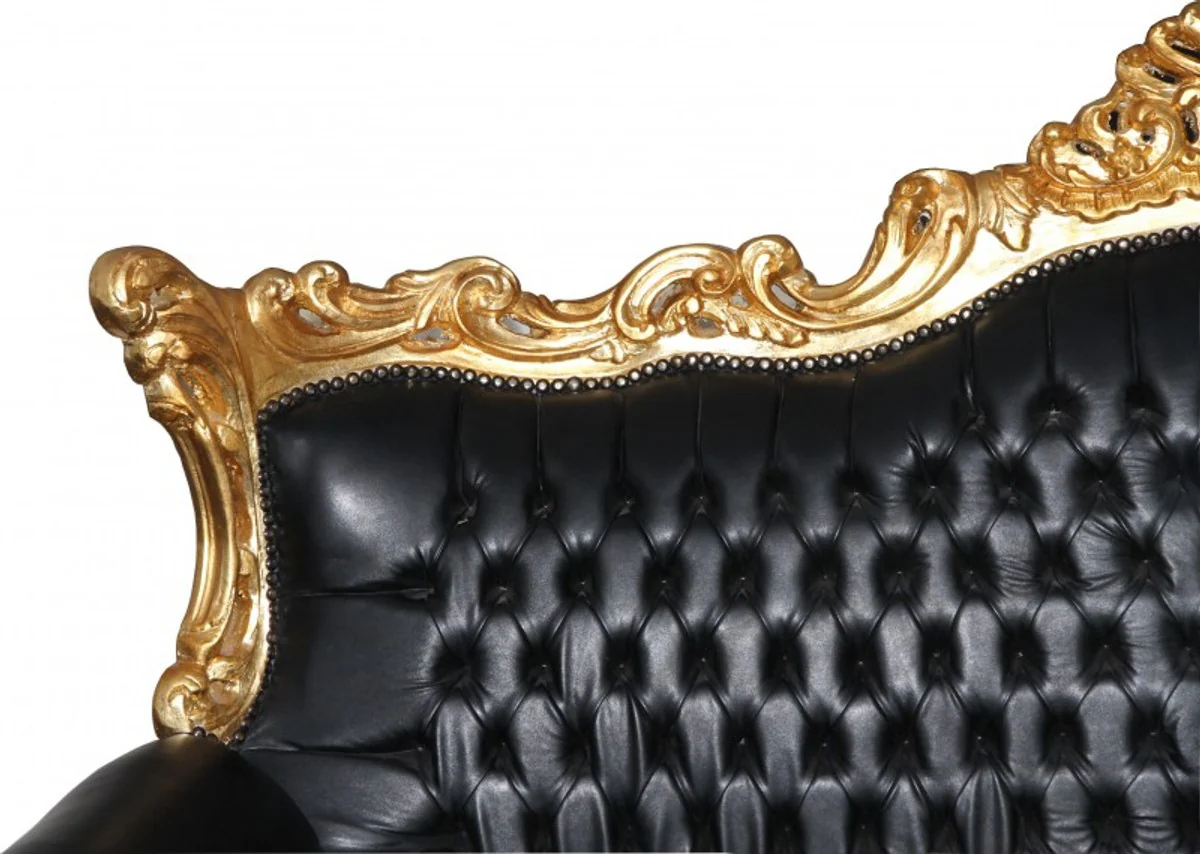 Casa Padrino Baroque master 3 seater black / gold leather look Mod2 - Limited Edition - living room sofa furniture Lounge