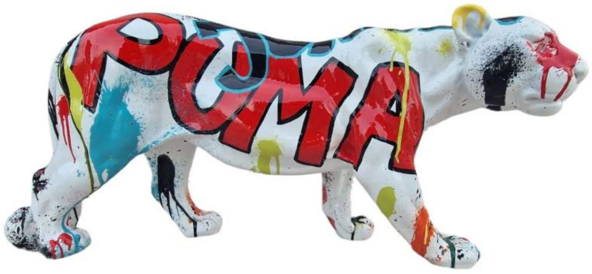 Casa Padrino escultura decorativa de lujo pantera blanco / colorido 80 x A. 35 cm - Figura decorativa grande XXL - Escultura decorativa XXL - Esculturas y figuras decorativas XXL