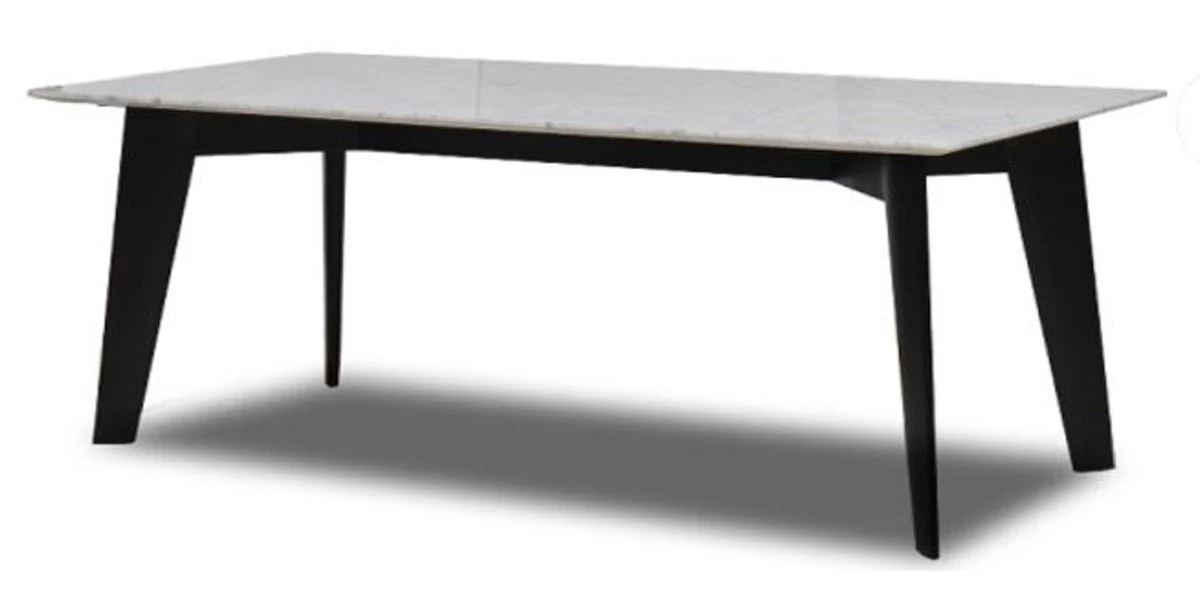 Casa Padrino mesa de comedor de lujo blanco / negro 240 x 100 x A. 75 cm - Mesa de cocina moderna con tablero de m¨¢rmol italiano Calacatta de alta calidad - Muebles de comedor de lujo