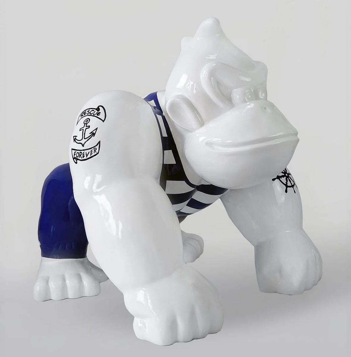 Casa Padrino escultura decorativa XXL mono gorila blanco / azul / negro A. 104 cm - Figura Decorativa XXL