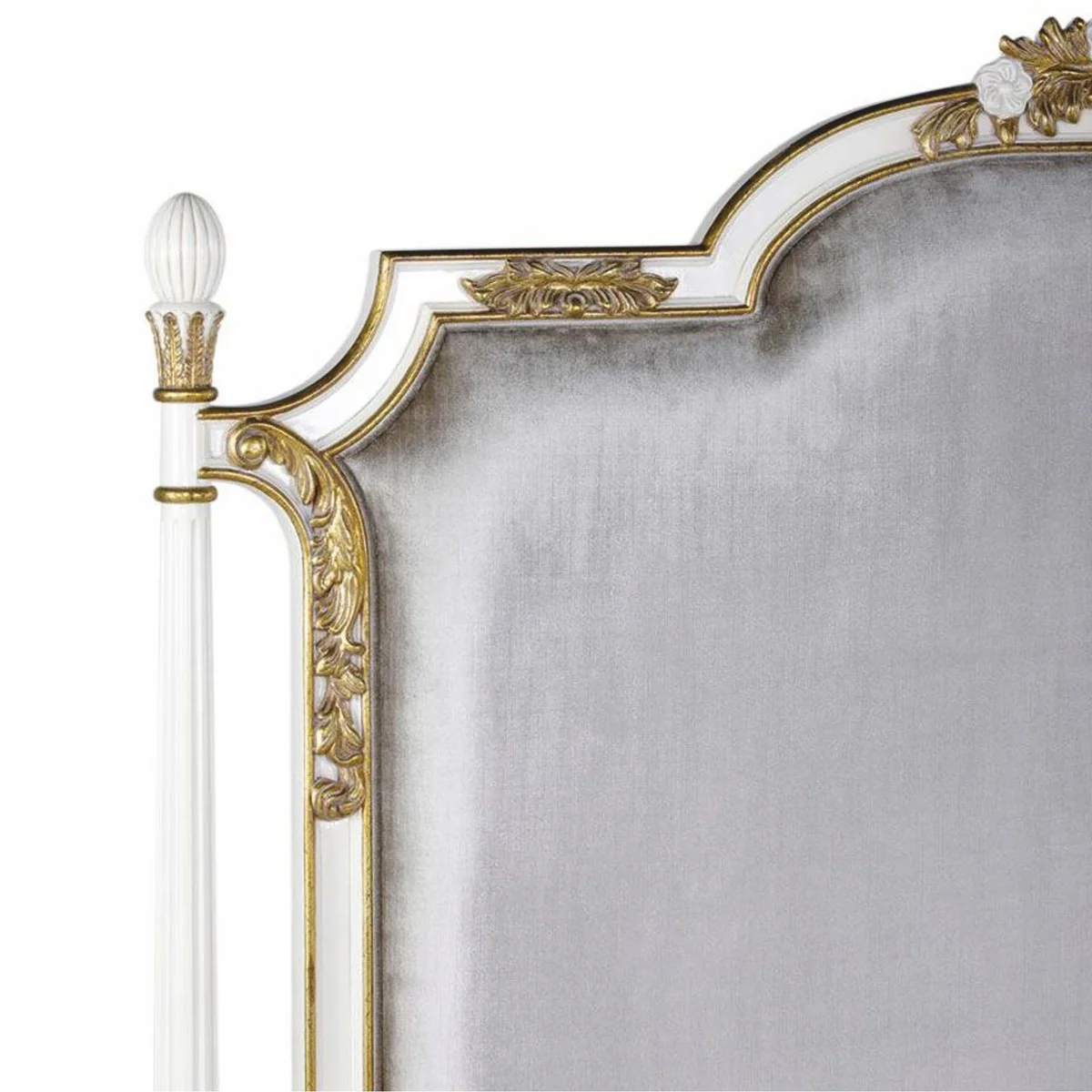 Casa Padrino cama doble barroco de lujo blanco / oro / plata gris - Muebles de dormitorio de estilo barroco