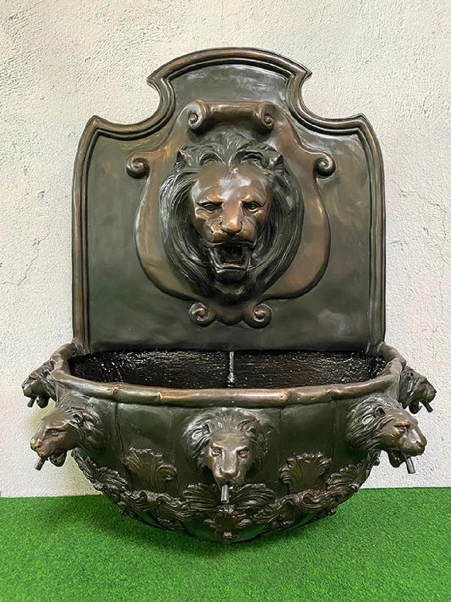 Casa Padrino fuente de pared barroco de lujo león 79 x 46 x A. 91 cm - Magnífica fuente de bronce - Accesorios Barrocos para Jardín y Terraza