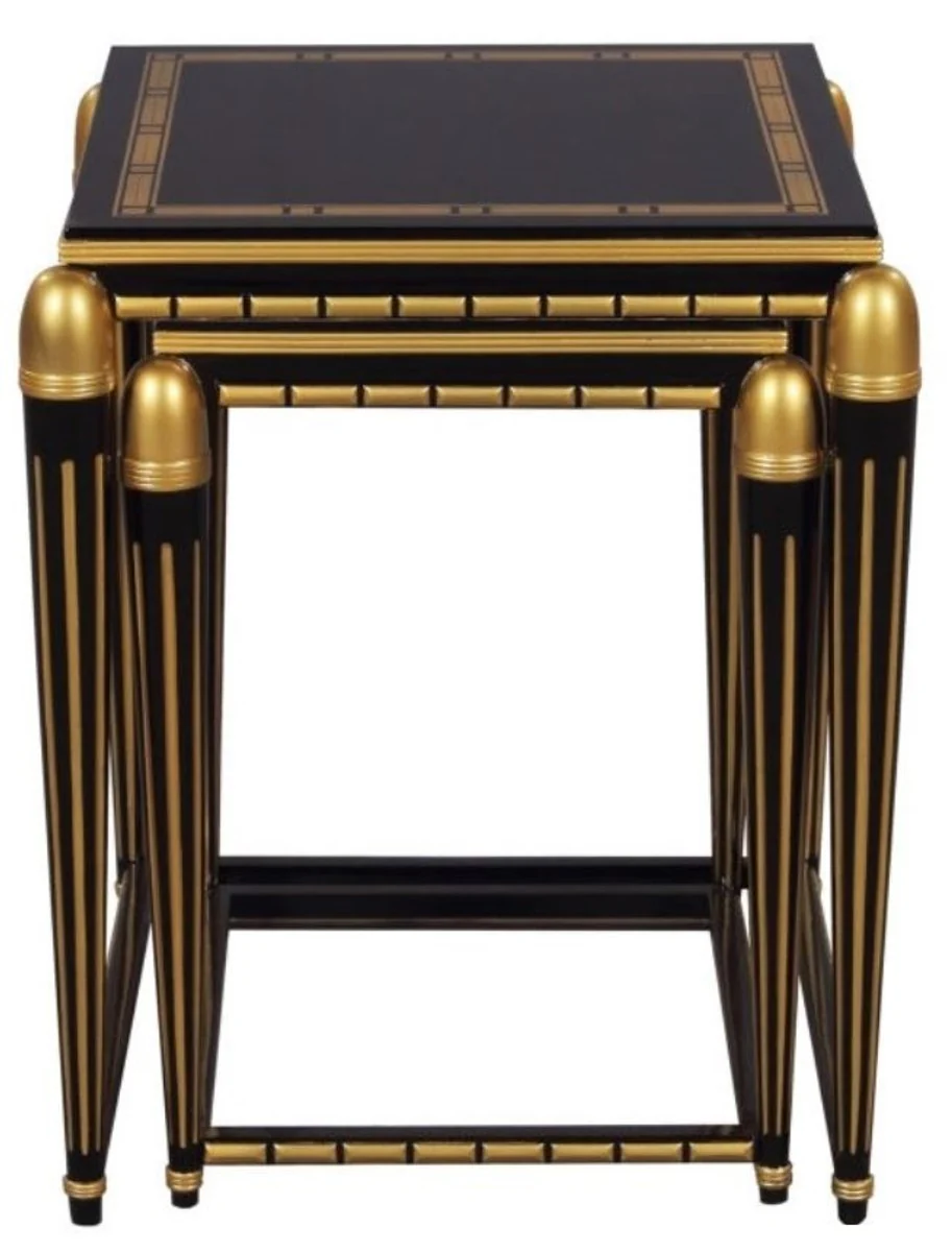 Casa Padrino juego de mesa lateral de lujo negro / oro 45 x 45 x H. 54 cm - Muebles de Lujo