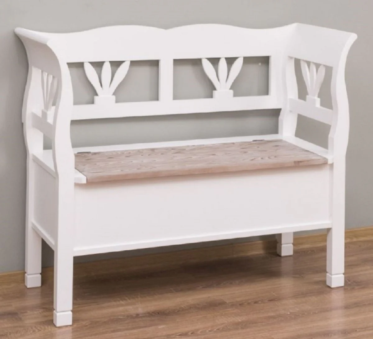 Casa Padrino banco de estilo campestre blanco / natural 117 x 48 x A. 92 cm - Banco de madera maciza con espacio de almacenamiento - Muebles de madera maciza - Muebles de estilo campestre