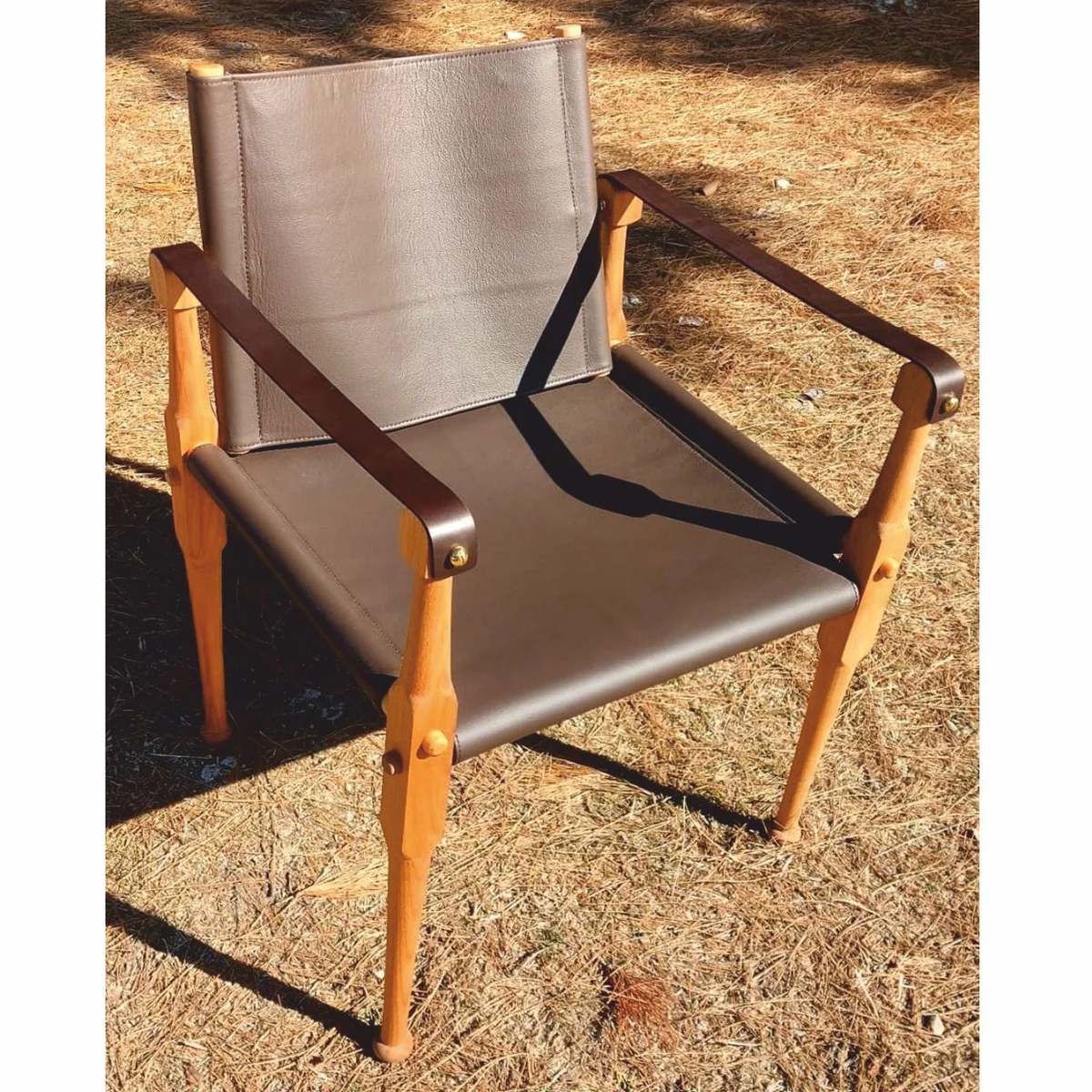 Casa Padrino silla directora de cuero de lujo con reposabrazos marr¨®n / natural - Muebles de cuero genuino