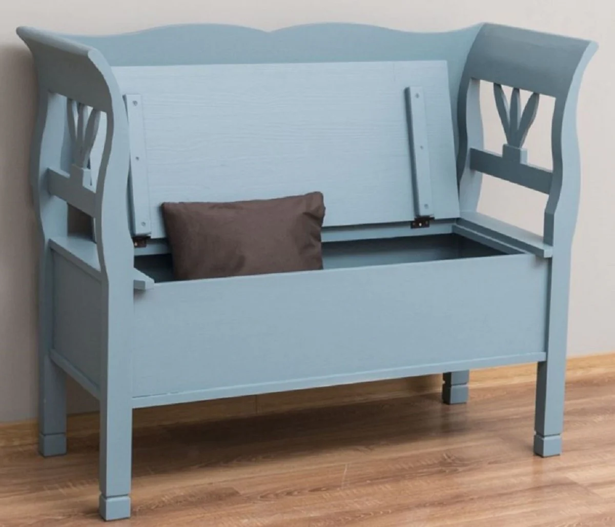 Casa Padrino banco de estilo campestre azul claro 117 x 48 x A. 92 cm - Banco de madera maciza con espacio de almacenamiento - Muebles de madera maciza - Muebles de estilo campestre