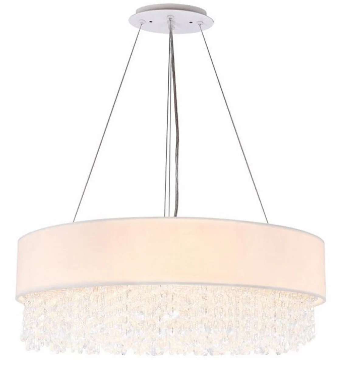 Casa Padrino lámpara colgante plata / blanco Ø 60 x H. 21 cm - Lámpara Redonda Excepcional con Marco de Metal y Cubierta de Tela