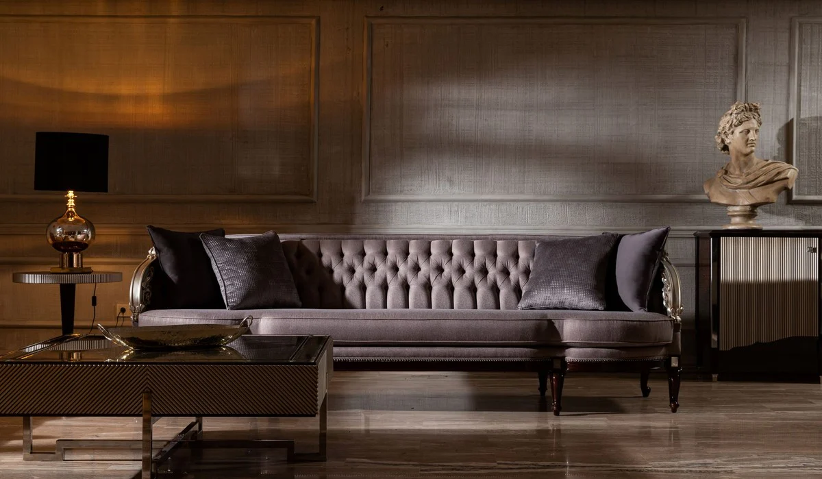 Casa Padrino sof¨¢ de sal¨®n barroco de lujo p¨²rpura / plata / marr¨®n oscuro - Magn¨ªfico Muebles Barrocos para Sal¨®n y Hotel