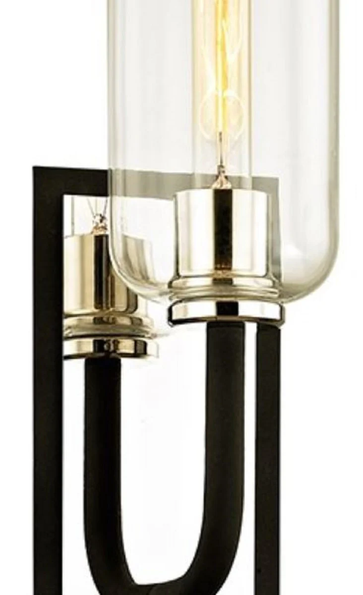 Casa Padrino lámpara de pared de lujo negro / plata 14 x 15,9 x H. 50,2 cm - Lámpara de Hotel y Restaurante con Pantalla de Vidrio