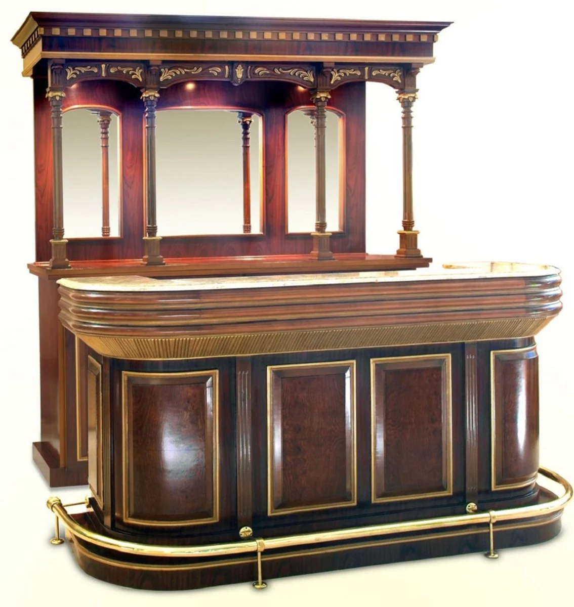 Casa Padrino barra de vinos de lujo marr¨®n / marr¨®n oscuro / crema / oro 200,7 x A. 218,4 cm - Barra de madera maciza con iluminaci¨®n y encimera de m¨¢rmol - Muebles de Bar