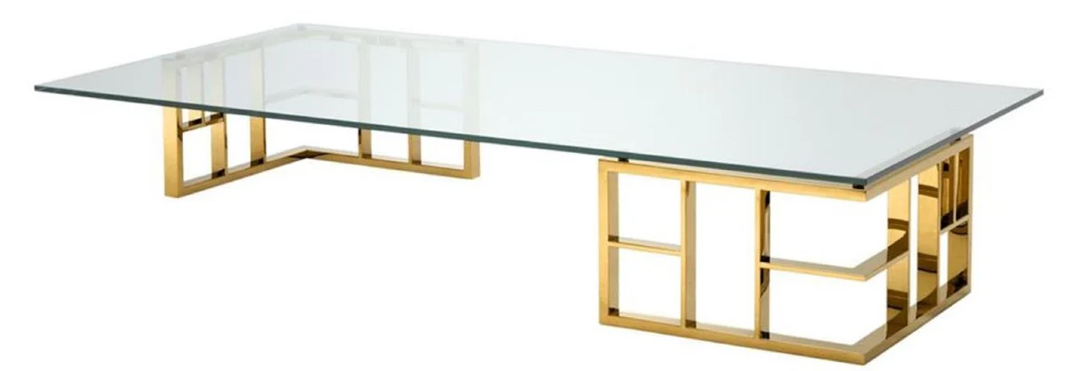 Casa Padrino mesa de centro de lujo oro 180 x 90 x H. 32,2 cm - Mesa de Centro de Acero Inoxidable con Tapa de Vidrio - Muebles de Dise?o