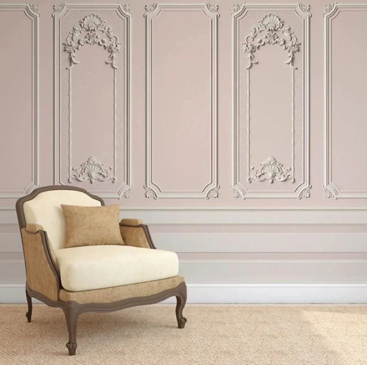 Casa Padrino papel pintado no tejido barroco de lujo rosa / gris - Papel pintado de salón de estilo barroco con patrón estuco elegante - Decoración de salón barroco - Decoración de pared barroco