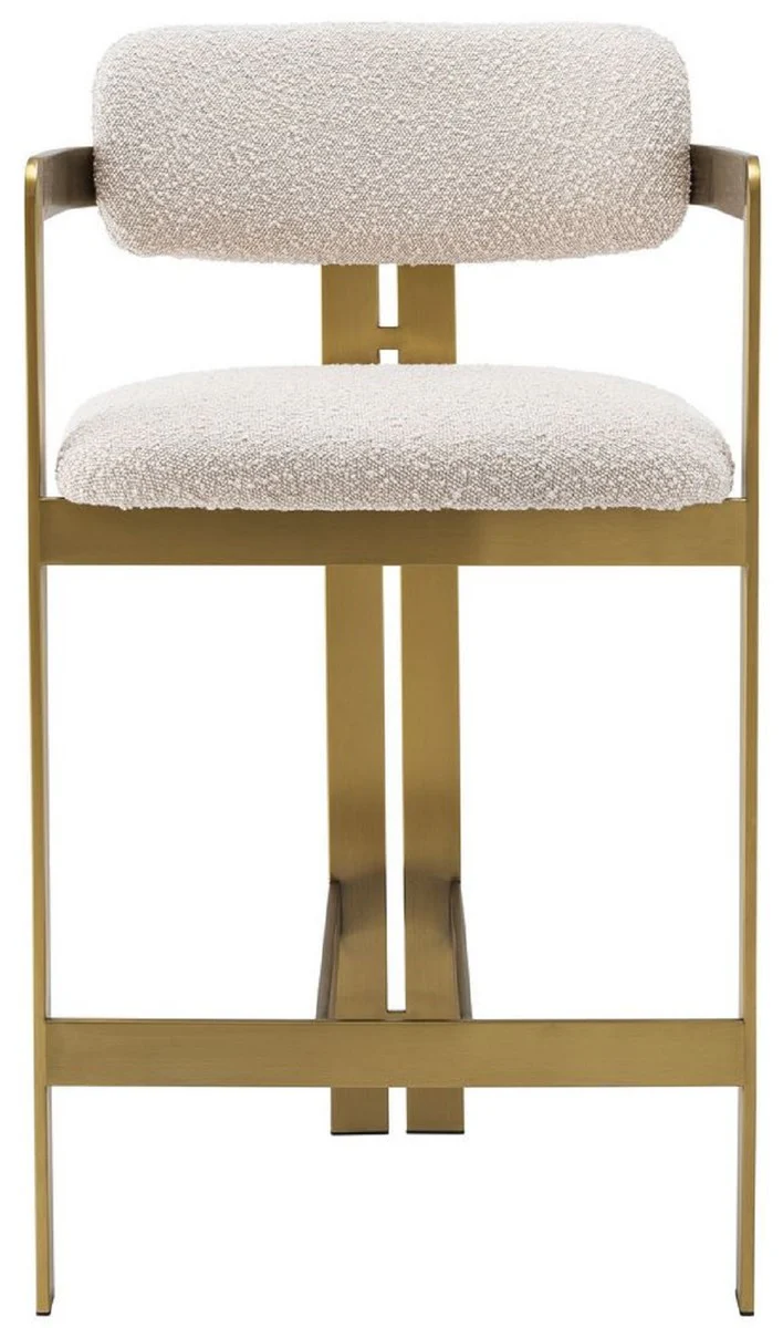 Casa Padrino silla de bar de lujo crema / lat¨®n 53 x 44,5 x A. 97 cm - Taburete de bar acolchado de acero inoxidable - Muebles de bar de lujo