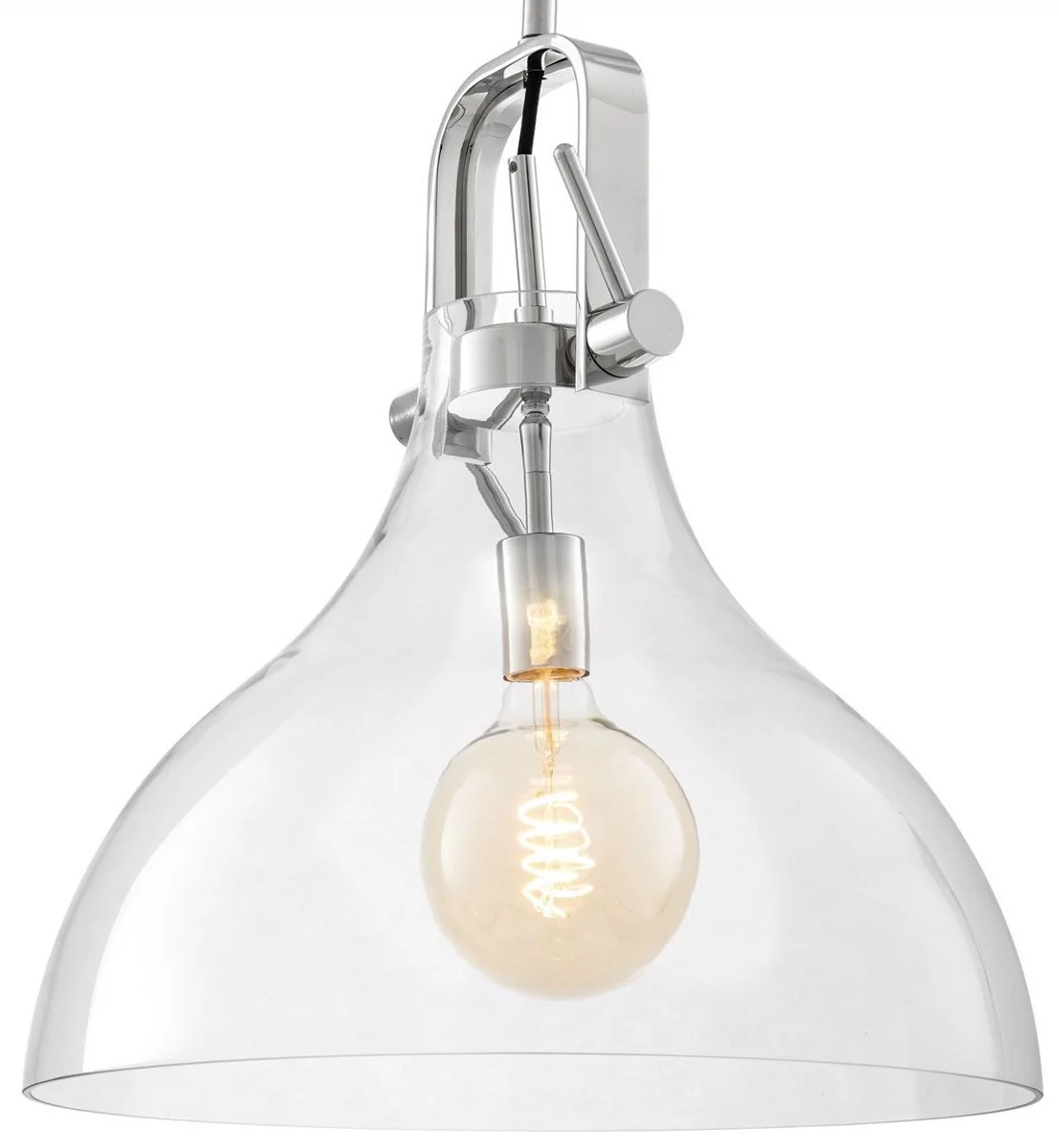 Casa Padrino lámpara colgante de diseño industrial de lujo plata Ø 42,5 x A. 45 cm - Elegante lámpara colgante de estilo industrial con pantalla redonda de vidrio - Luces de estilo industrial