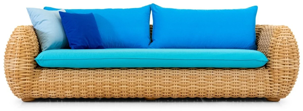 Casa Padrino sof¨¢ de jard¨ªn de lujo de 3 plazas natural / azul 254 cm