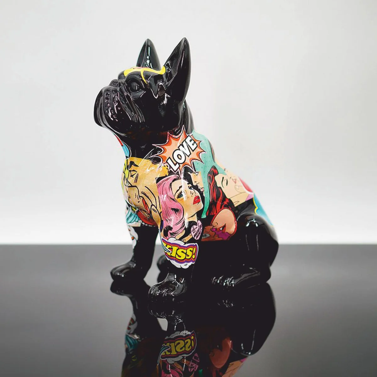 Casa Padrino figura decorativa perro bulldog negro / colorido 25 x A. 30 cm - Figura decorativa animal