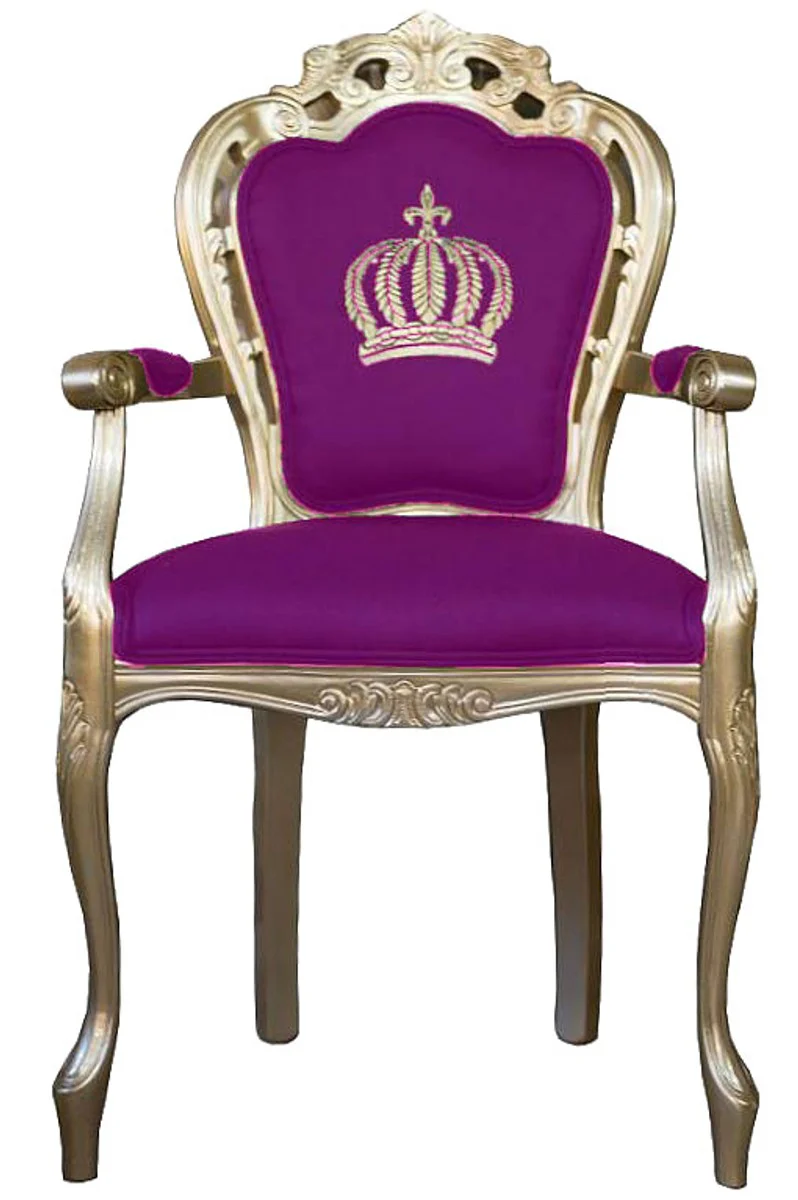 Pomp??s by Casa Padrino luxury baroque dining chair with armrests purple / gold - Pomp??s baroque chair designed by Harald Gl??ckler