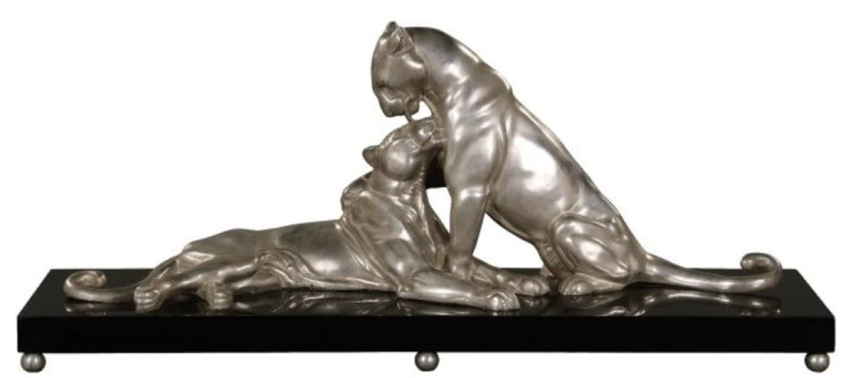 Casa Padrino figuras de bronce decoración de lujo con base de madera 2 tigres plata / negro 83 x 23 x H. 34 cm - Calidad de Lujo