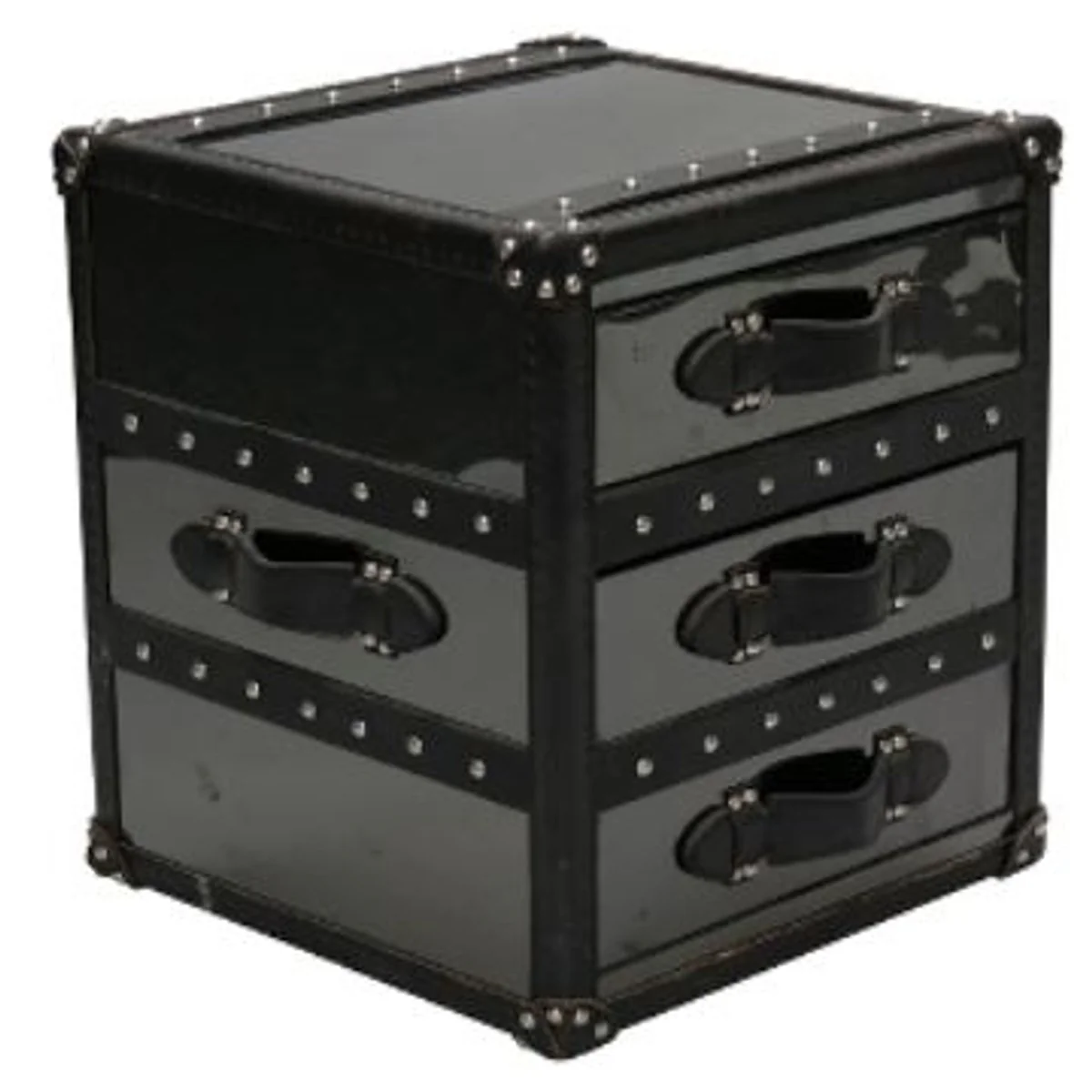 Casa Padrino luxury side table with 2 drawers black 52 x 48 x H. 50 cm - Handmade Side Table in Suitcase Look