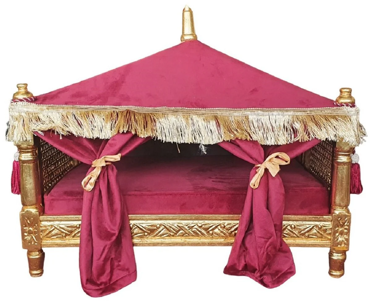 Casa Padrino cama de perro barroco rojo burdeos / oro - Cama de perro de estilo antiguo hecha a mano - Magníficos muebles para perros en estilo barroco - Muebles barrocos para mascotas