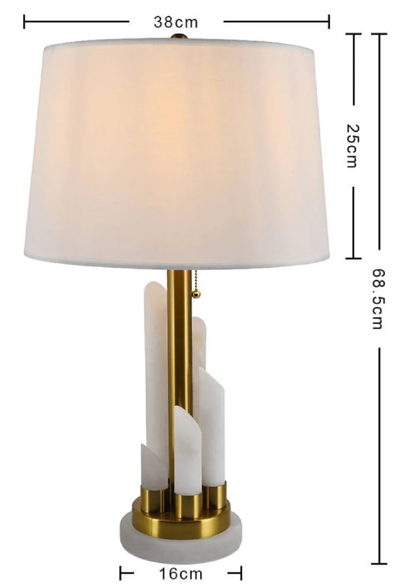 Casa Padrino lámpara de mesa de mármol de lujo blanco / oro Ø 38 x A. 68,5 cm - Lámpara de escritorio redonda de mármol con pantalla - Luces de mármol de lujo
