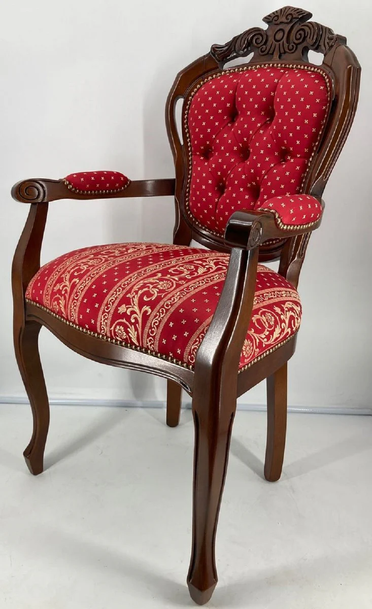 Casa Padrino silla de comedor barroco de lujo con reposabrazos rojo burdeos / oro / marr¨®n - Magn¨ªfica silla con patr¨®n elegante - Muebles de comedor barrocos - Hecho en Italia