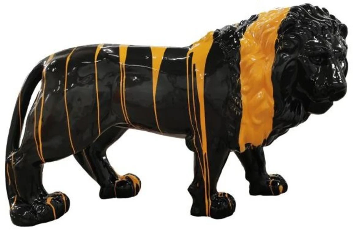 Casa Padrino decoración de diseño león negro / naranja 190 x 61 x A. 140 cm - Gran escultura de tamaño natural - Decoración de Jardín