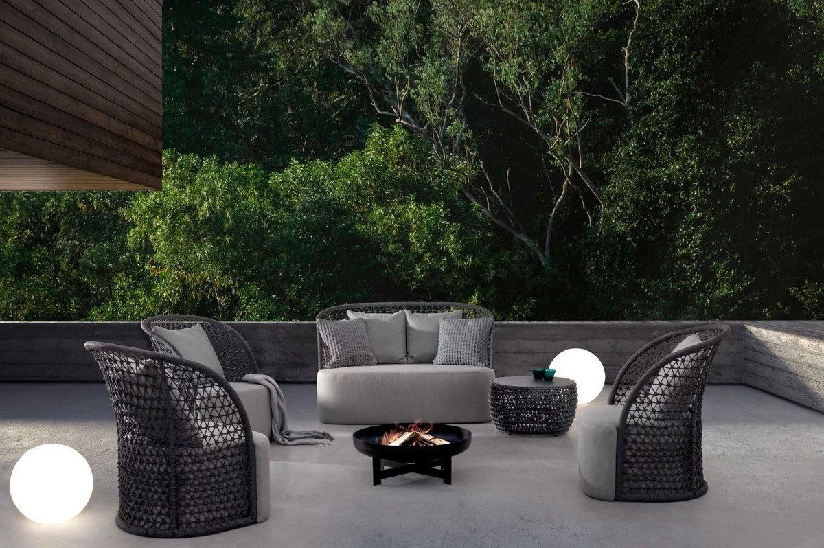 Casa Padrino sofá de jardín de lujo con cojíns gris / antracita 150 x 81 x A. 93 cm - Sofá de jardín y terraza resistente a la intemperie - Muebles de Jardín y Terraza