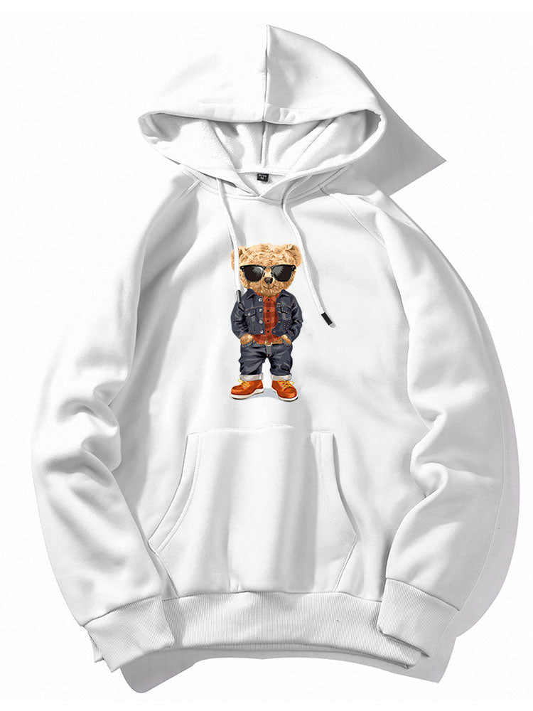 Denim Bear Print Hoodie