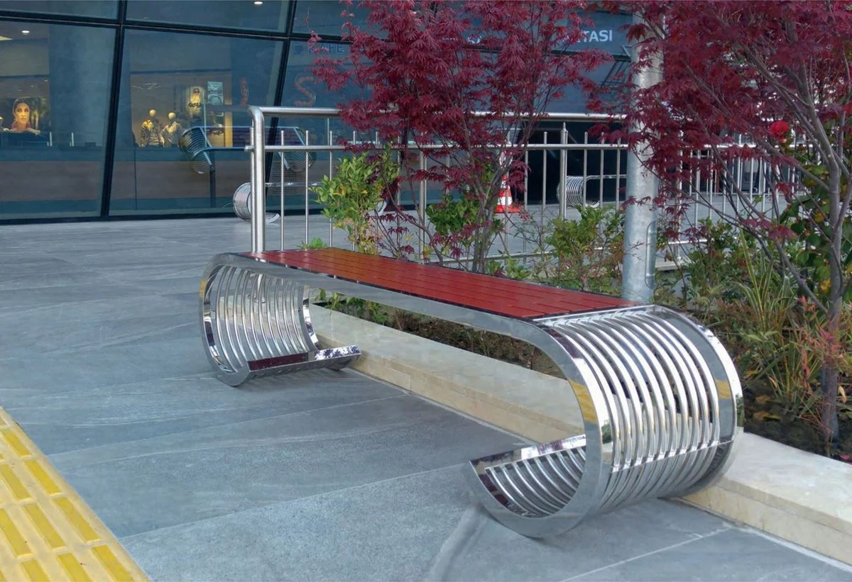 Casa Padrino banco de parque de lujo - Banco de ciudad plata / marr¨®n 190 cm - Muebles de parque y exterior