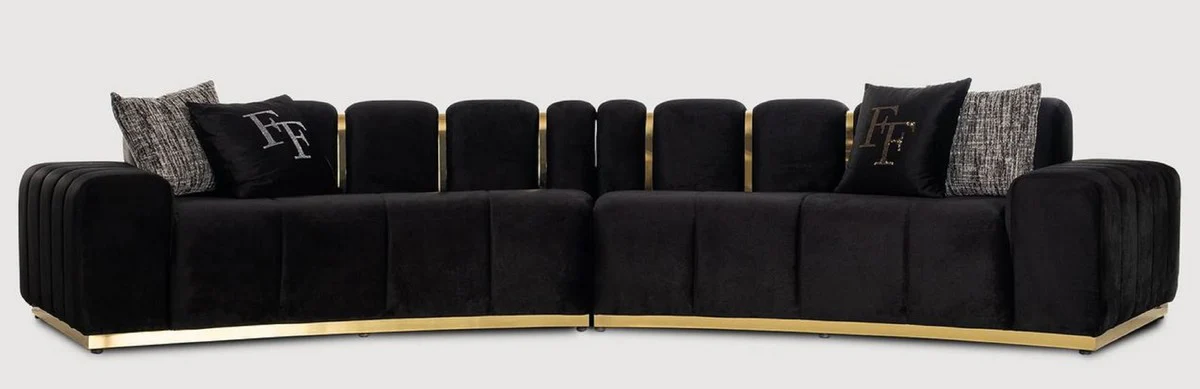Casa Padrino sof¨¢ de lujo de 5 plazas negro / oro 420 x 100 x A. 80 cm - Sof¨¢ de sal¨®n curvo - Sof¨¢ de hotel - Muebles de sal¨®n - Muebles de hotel - Muebles de lujo - Interiores de lujo