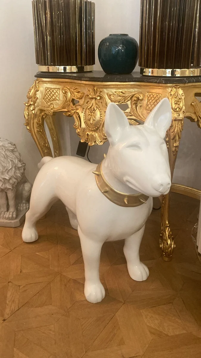Casa Padrino figura decorativa XXL perro blanco / oro 116 cm - Escultura decorativa de jard¨ªn