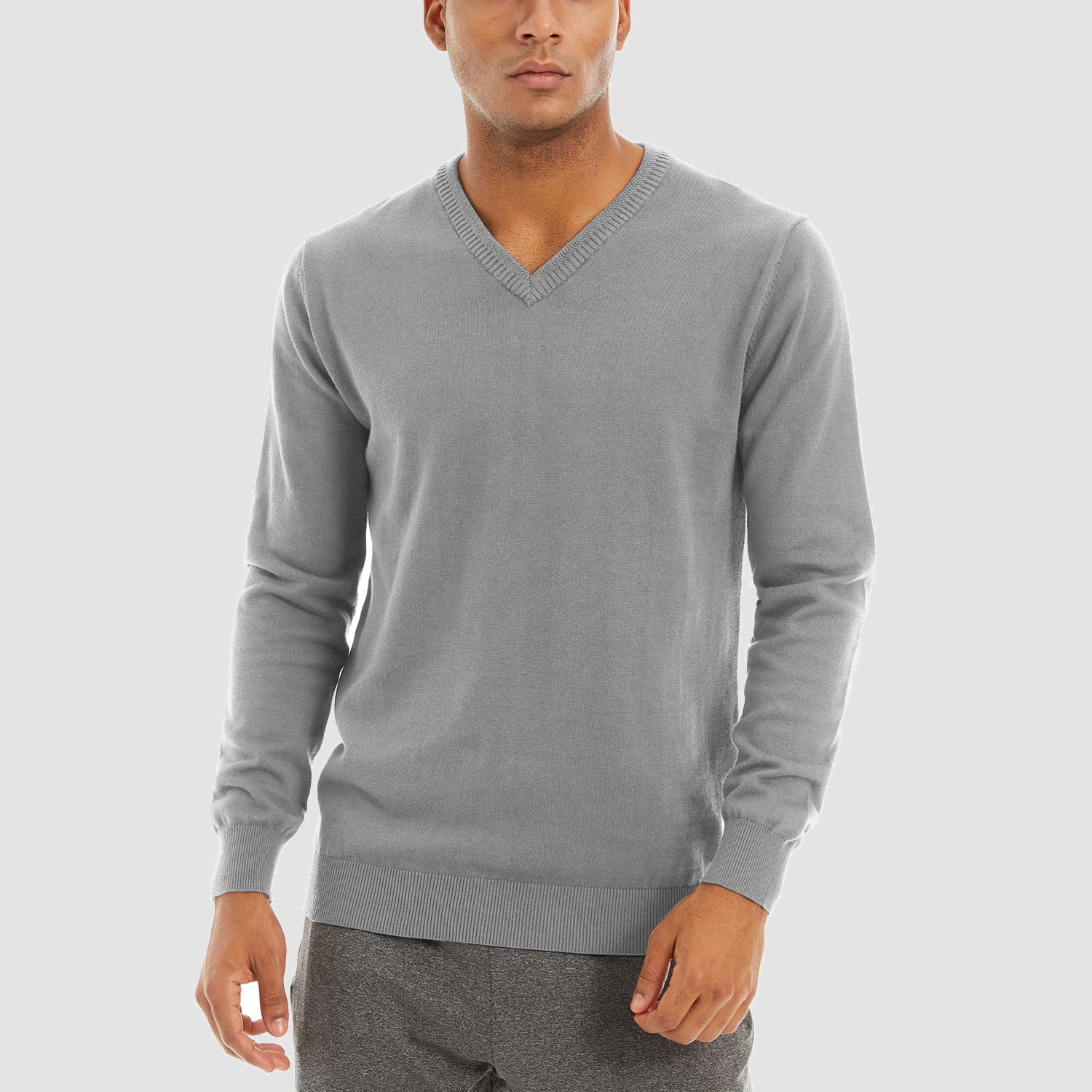 Men's Pullover Sweaters V-Neck Long Sleeve Cotton Sweatshirt