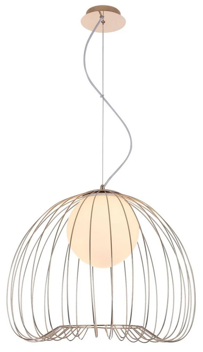 Casa Padrino lámpara de suspensión oro / blanco Ø 50 x H. 41 cm - Luminaria Hecha de Varillas de Metal Curvadas